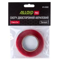 Alloid Pro. Скотч двосторонній 9мм х 2м прозорий 1мм, (пакет) 2