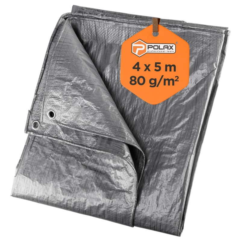 Тент тарпауліновий Polax 4 x 5 м, 80 гр/м2, з вушками, двостороння ламінація (70-109)