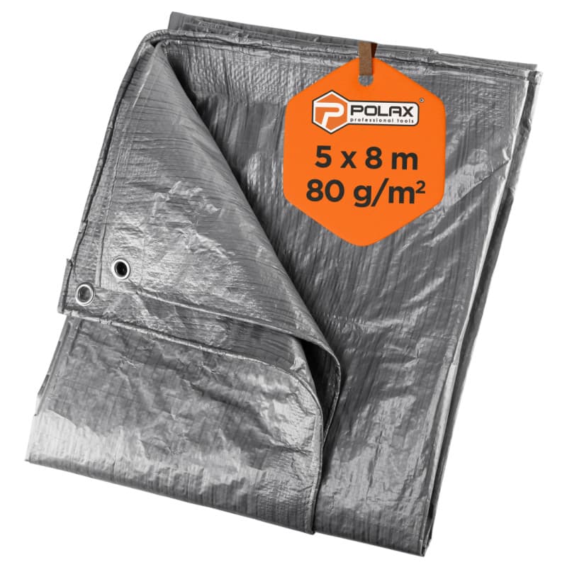 Тент тарпауліновий Polax 5 x 8 м, 80 гр/м2, з вушками, двостороння ламінація (70-112)